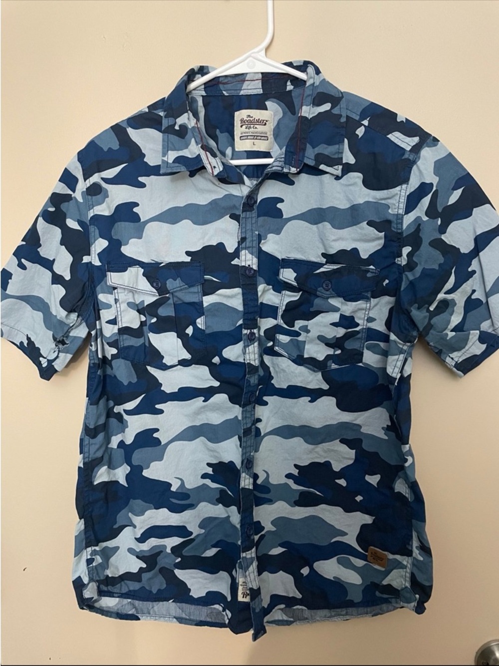 Blue Camo Short Sleeve Button-Up Shirt